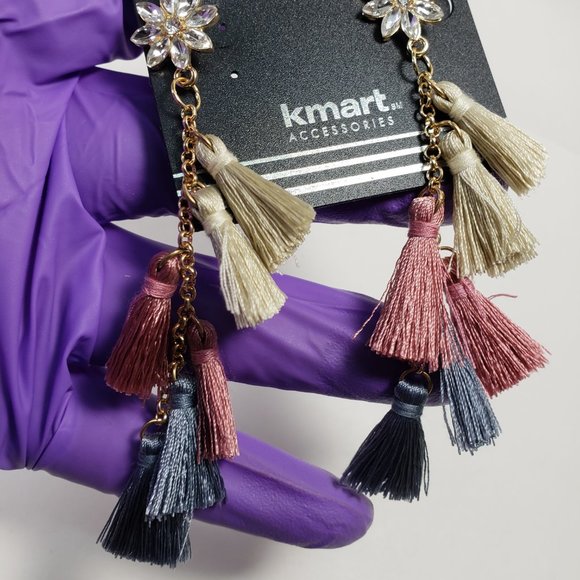 NWT Gold tone Multi color Drop Dangle Crystal Tassel Earrings - Picture 7 of 7